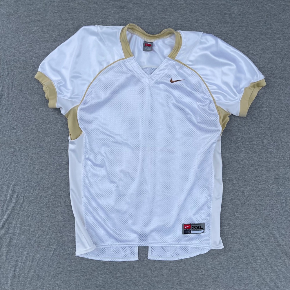 Y2K Nike Team Football Jersey Mens 3XL White Gold Mesh Blank Practice Vtg Style